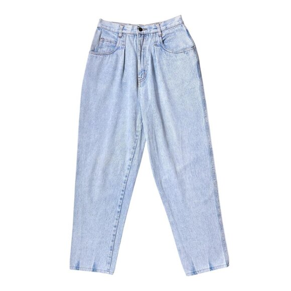 80s vintage highwaisted bleached mom jeans lightwash pleated tapered distressed. - Picture 2 of 8